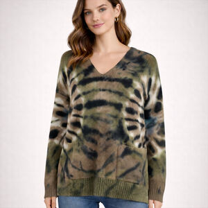 YFB Oversized boho hoodie sweater with earthy tie-dye S casual/boho, cozy-core